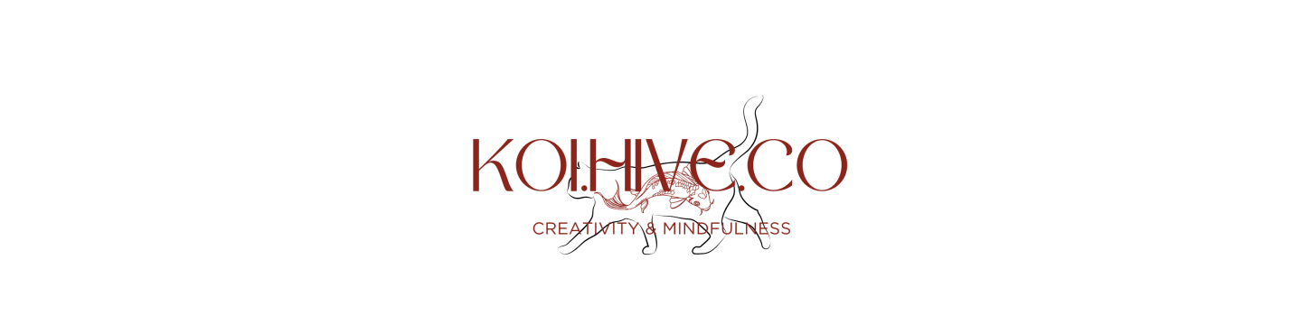 Logo of KoiHive – a cozy zen-style cat with a koi fish pattern, symbolizing warmth, calm, and playful charm.